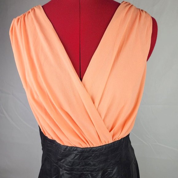 Feline Sleeveless Peach & Black Faux Leather Short Dress - Large - Picture 4 of 6